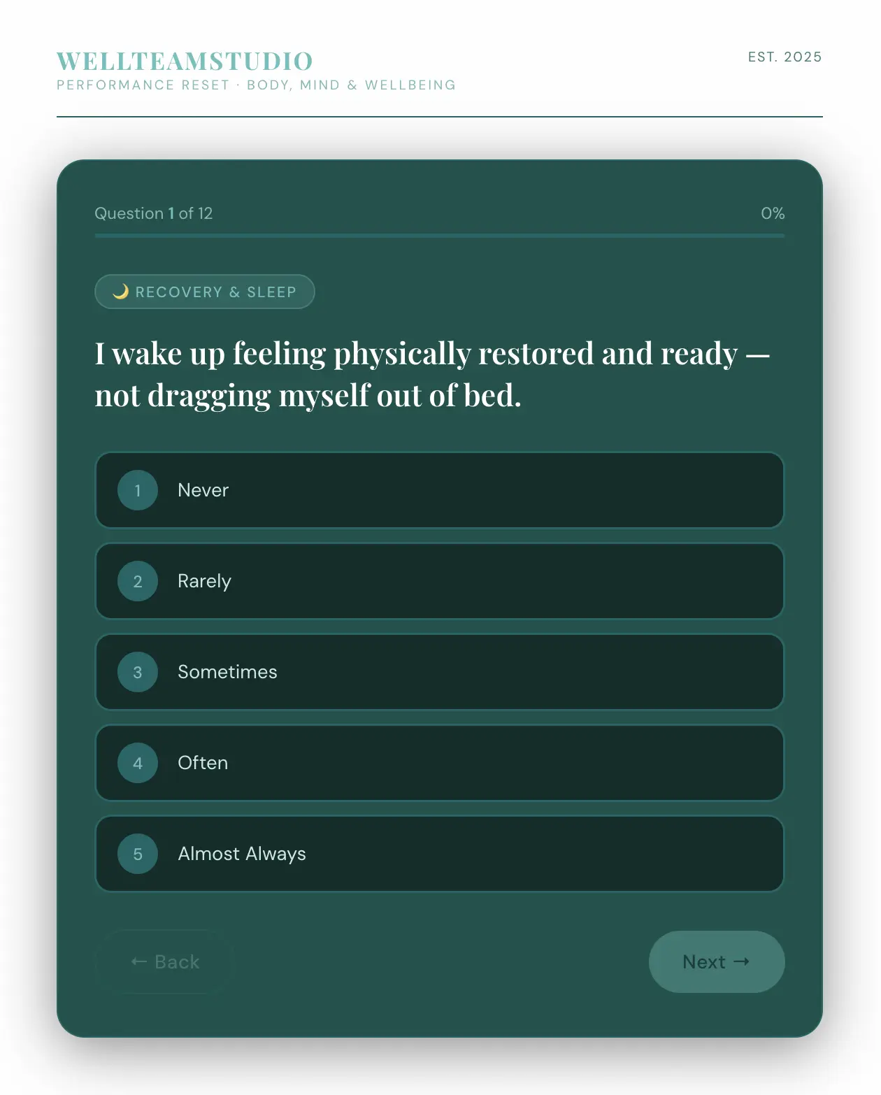 Sample question from the Performance Reset Diagnostic