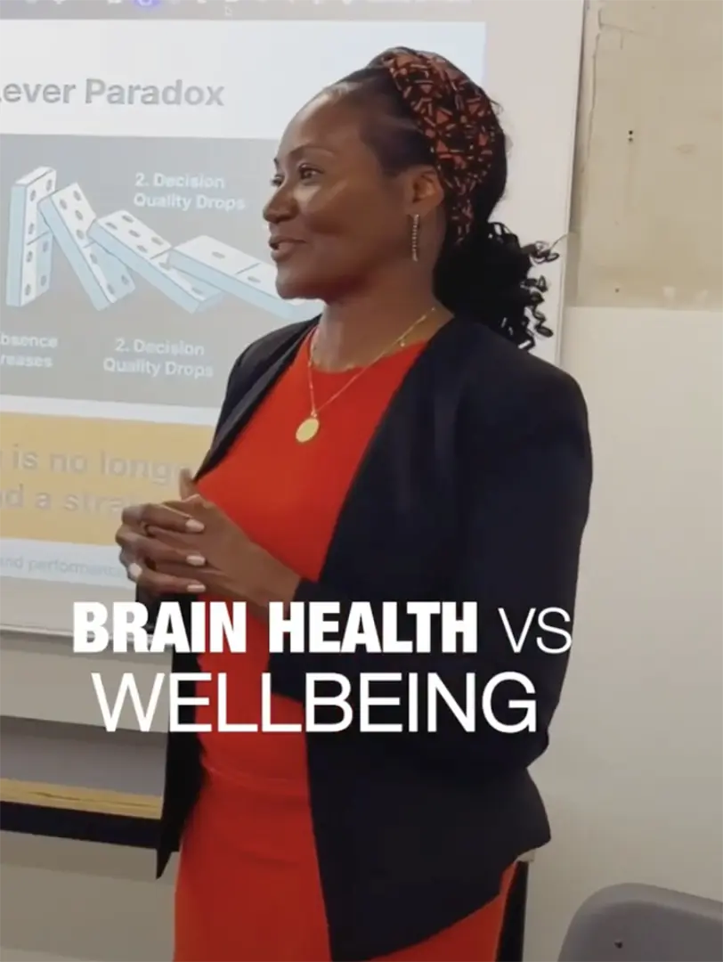 Fran Dean Bishop speaking about brain health versus wellbeing